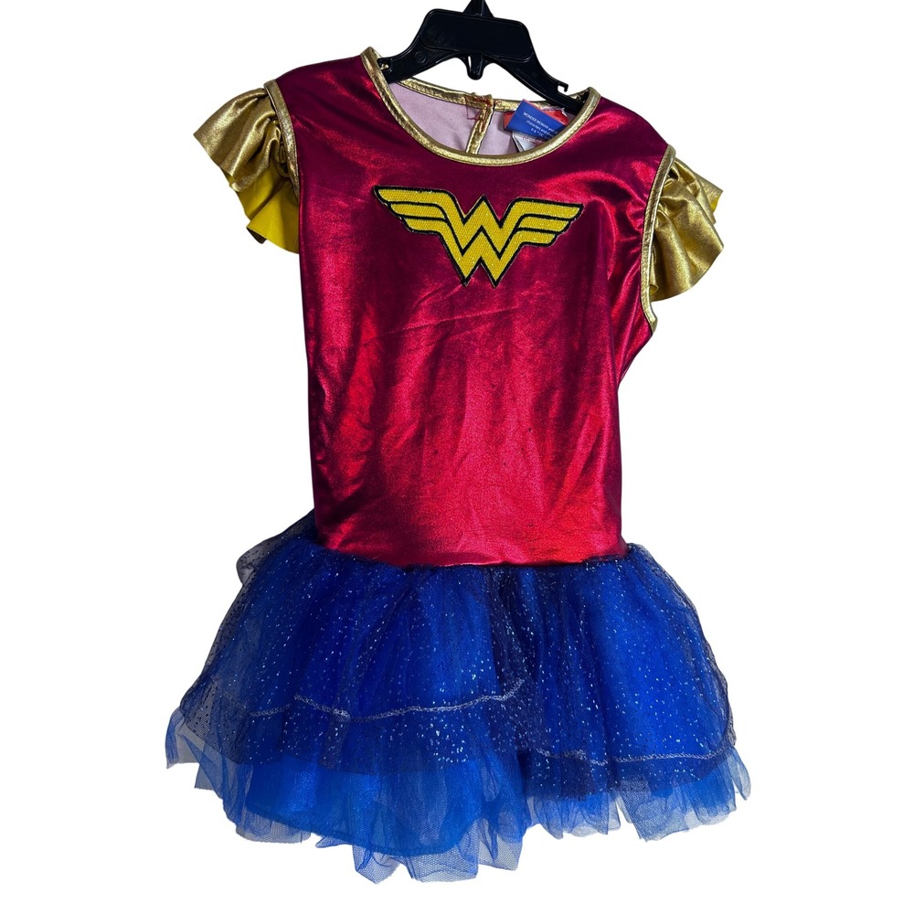 Wonder Woman Costume Dress Medium Red Blue Gold Tutu Glitter Kids